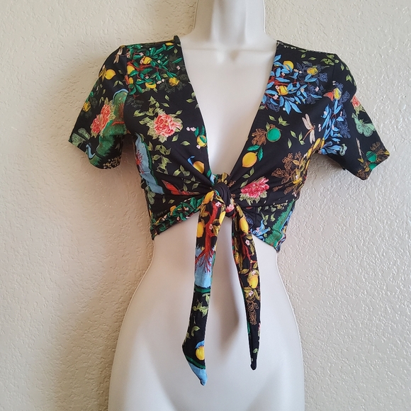 We Are Hot as Hell HAH Free People Wrap Floral Bikini Swimsuit Top Tie Front XS - Picture 3 of 6